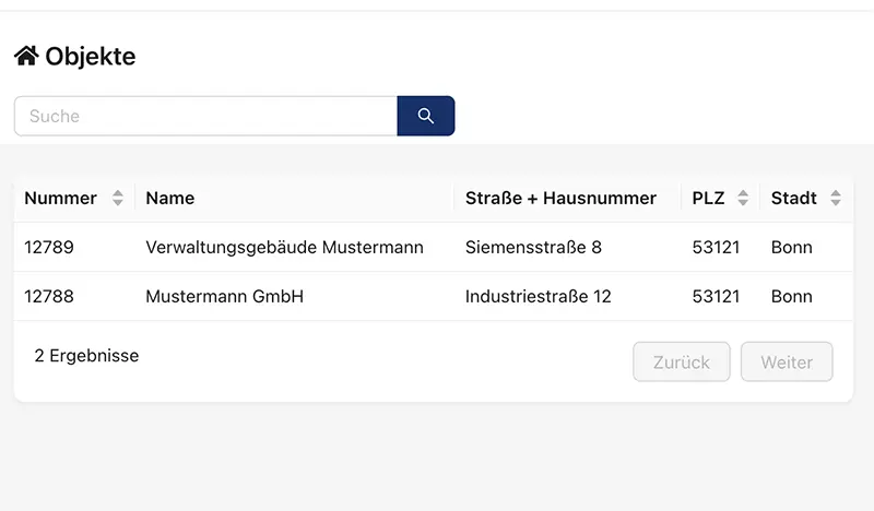 GDK-Kundenportal: Objektverwaltung mit betreuten Standorten – Beispieldarstellung