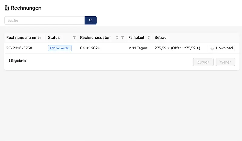 GDK-Kundenportal: Digitale Rechnungsübersicht – Beispieldarstellung